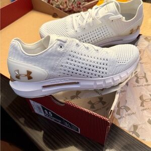 Under Armour White and Gold Athletic Shoes